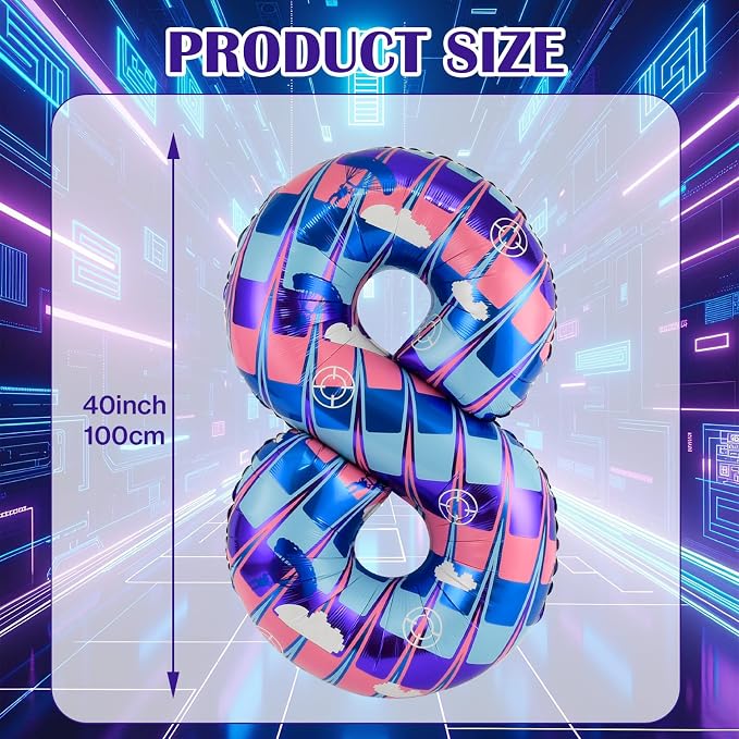 40 Inch Video Game Themed Number 8 Balloon, Birthday Party Decorations | Large - Image 2