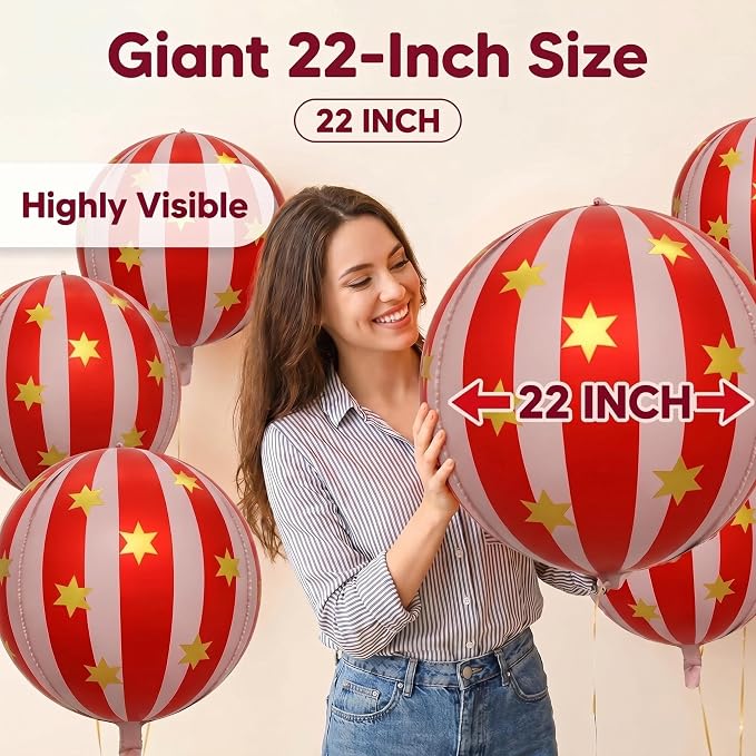 Carnival Red & Pink Foil Balloons 22in 6ct – Circus Party Decorations | Vibrant - Image 2