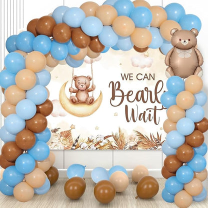 Blue and Brown Bear Balloon Column Stand Kit Set of 2, We Can Bearly Wait Baby - Image 2