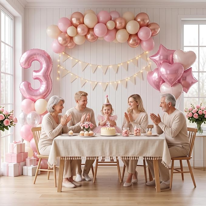 TONIFUL 3rd Birthday Balloons Kit 40 Inch Pink Large Number 3 Foil Balloon | - Image 4