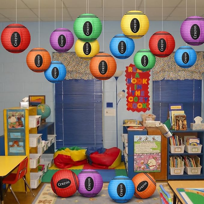 12 Pcs Back to School Classroom Crayon Paper Lanterns 10 Inch Crayon Classroom - Image 6