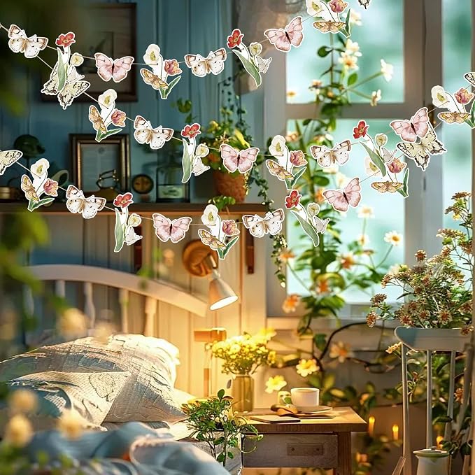 SUNBEAUTY Wildflower Butterfly Happy Birthday Banner Spring Floral Birthday - Image 6