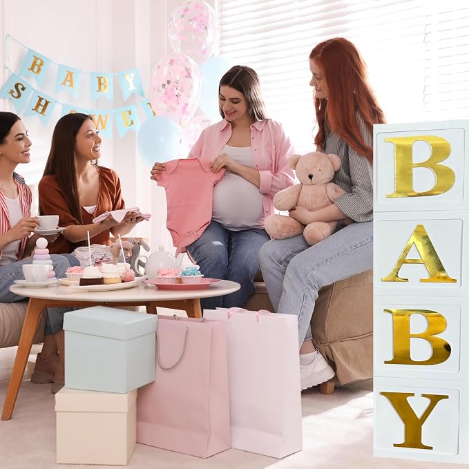 Baby Shower Balloon Boxes – 4 White Photo Prop Blocks - Image 5