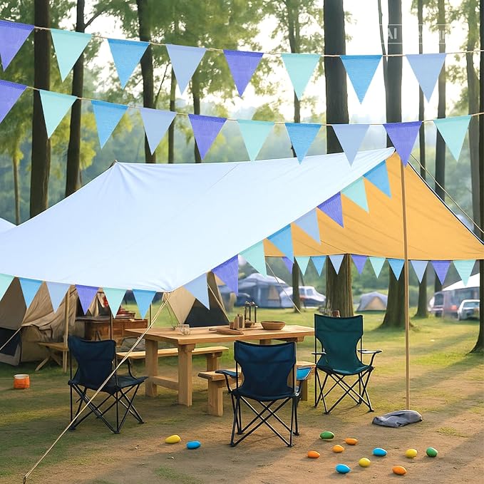 G2PLUS Pre-Strung Burlap Pennant Banner, 39Ft Blue Triangle Flag Bunting - Image 6