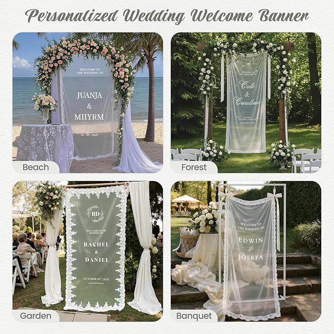 Personalized Wedding Welcome Fabric Sign Sheer Lace Banner | Handmade Custom - Image 4