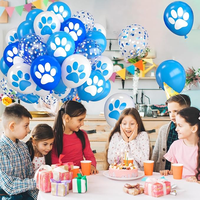 Paw Balloons, 12 Inch Paw Print Navy Blue Light Blue and White Confetti Dog - Image 6