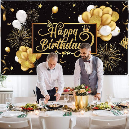 Blulu Happy Birthday Backdrop Banner Sign Poster Large Fabric Glitter Balloon - Image 3