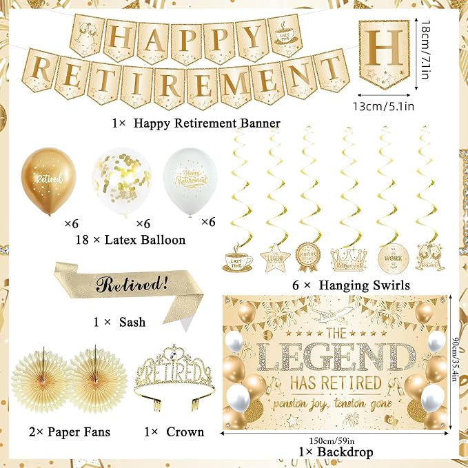 Roetyce Retirement Party Decorations Women, Champagne Gold Happy Retirement | - Image 2