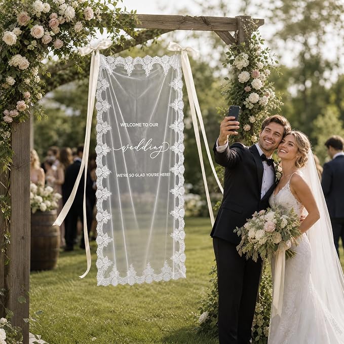 180x70cm Large Wedding Welcome Sheer Tulle Banner - Image 5