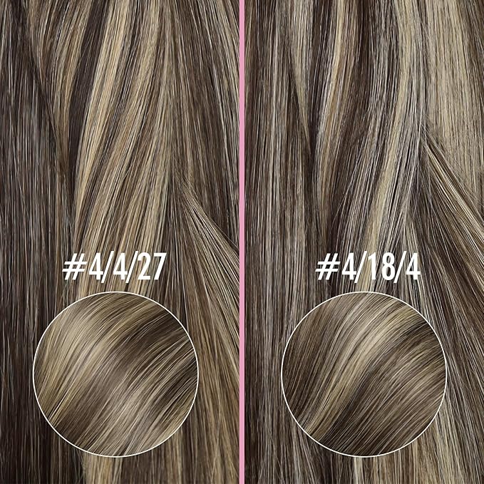 YoungSee 24 inch Nano Beads Hair Extensions Balayage Dark Brown with Ash Blonde Invisible Nano Hair Extensions Human Hair Long Straight Nano Rings Human Hair Extension Balayage Cold Fusion 1g/s 50g