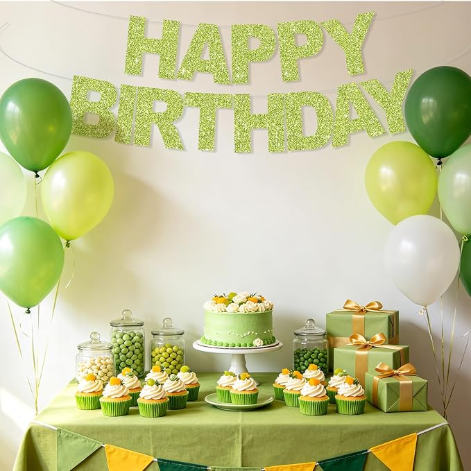 BEISHIDA Pre-Strung Grass Green Happy Birthday Banner Party Sign Decoration | - Image 6