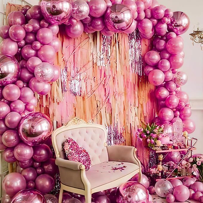 PartyWoo Hot Pink Balloon Arch Kit 140pcs Metallic Pink Balloons | Magenta - Image 5