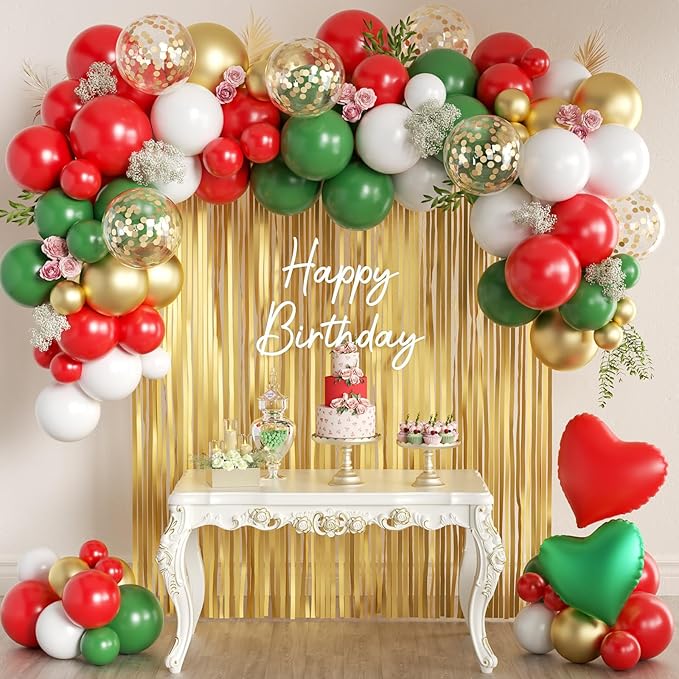 Red Green White Gold Christmas Balloon Arch Kit by MEBAY