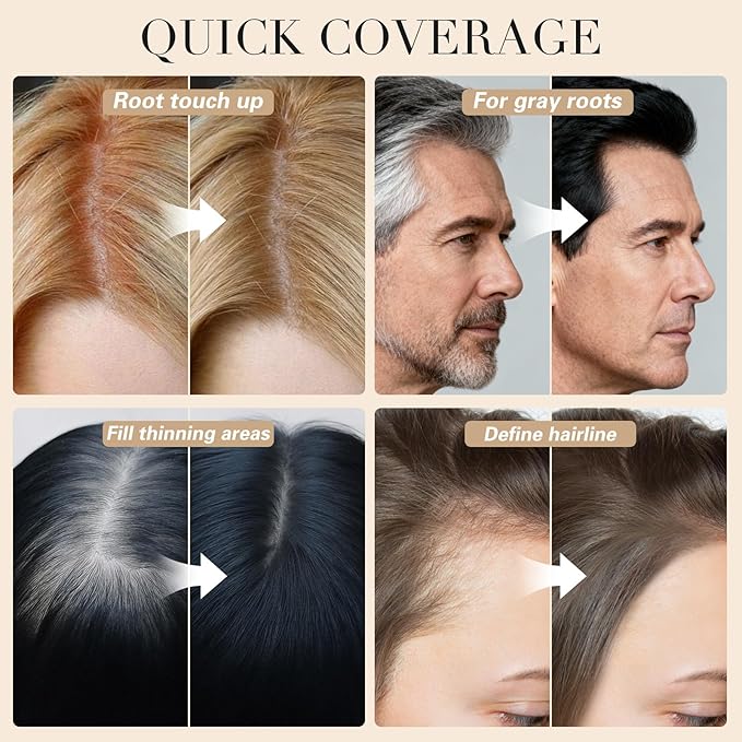 Root Touch Up Hair Color – 3 Color Blendable Hairline Powder for Gray Coverage, Root Cover Up & Thinning Edges – 48H Sweat Resistant, Natural Finish for Women & Men – Black