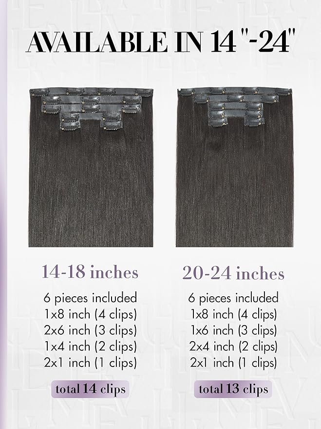 LUVME Invisible Clip in Hair Extensions, Yaki Straight Real Human Hair 24 Inch 2 Pack 220g 12pcs Clip ins Hair Extensions Natural Black for Women