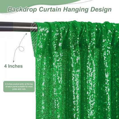Green Sequin Backdrop Curtains-4 Panels 2FTx8FT Green Backdrop - Image 4
