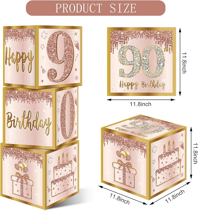Guiruiy 3Pcs 90th Birthday Decorations Balloon Gift Boxes - Image 2