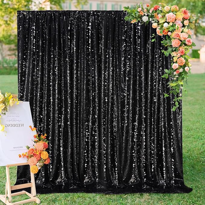 Black Sequin Backdrop for Halloween Sequin Photo Curtains 10ft x 10ft | Glitter - Image 5