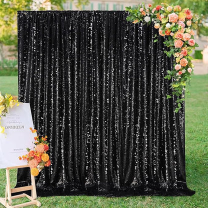 Black Sequin Backdrop for Halloween Sequin Photo Curtains 10ft x 10ft | Glitter - Image 5