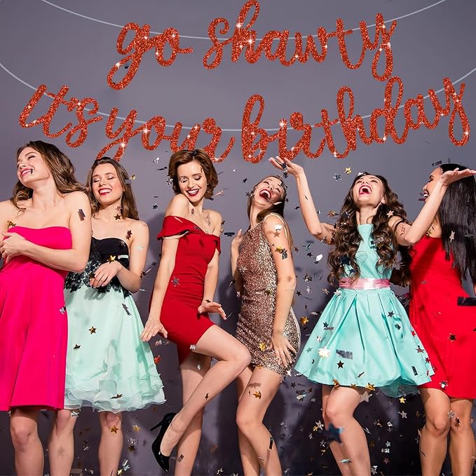 BEISHIDA Glitter Red Pre-Strung Go Shawty It's Your Birthday Banner Decor | NO - Image 4