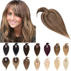 SEGO Hair Toppers for Women Real Human Hair With Bangs, 7 * 13CM Silk Base 100% Remy Human Hair Clip in Top Wiglet Hairpieces Add Volume -12 Inch Medium Brown&Dark Blonde