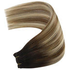 YoungSee Weft Hair Extensions Brown Balayage Sew in Extensions Ombre Hand Tied Weft Hair Extensions Human Hair for Women Dark Brown Roots to Medium with Ash Blonde 100G 20In