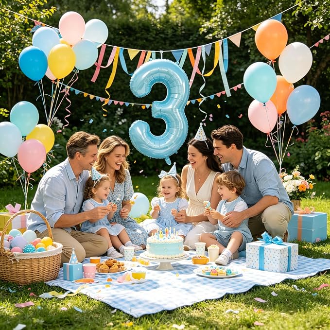 40 Inch Light Blue Number 3 Balloon | 3 Birthday Balloon - Image 6