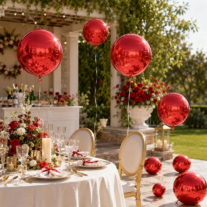 15 Pcs Red Round Foil Balloons, 22/15/10 Inch 4D Ball Balloons Red Ball Balloon - Image 7
