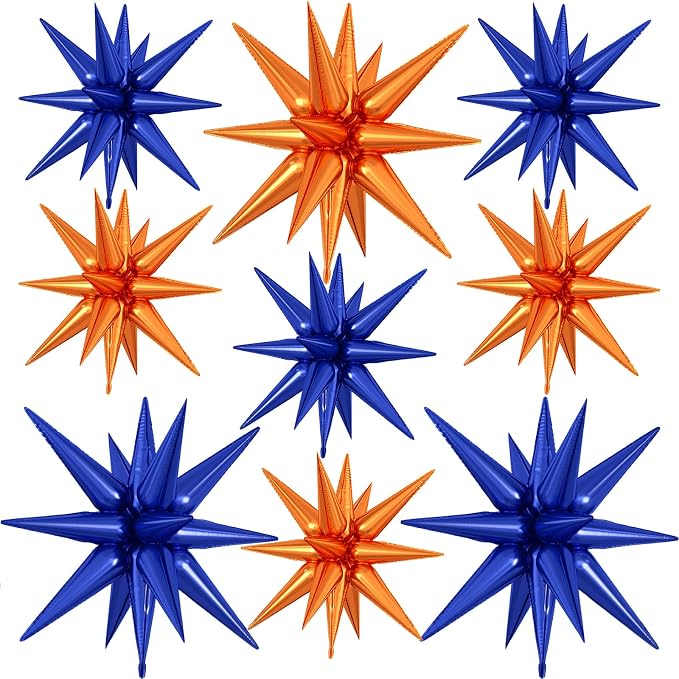 9Pcs Navy Blue and Orange Star Balloons, Large Explosion Foil Balloons by Dagelar