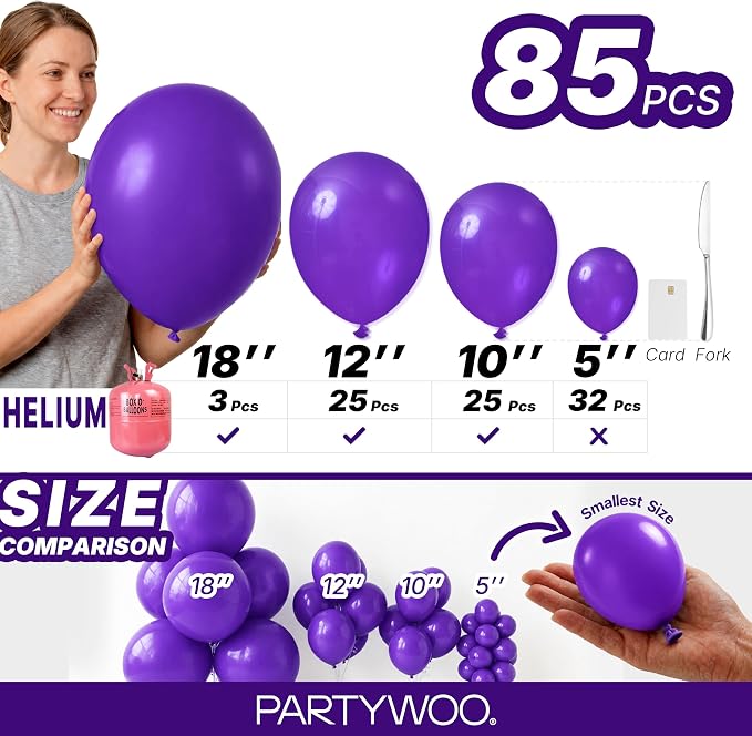 PartyWoo Dark Purple Balloons 85pcs Royal Purple Color 18 12 10 5 Inch | 18 12 - Image 7