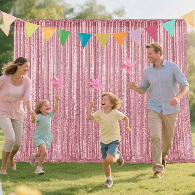 2×8FT-4PCS Light Pink Sequin Backdrop Curtains Panels, Photography Backdrop - Image 4