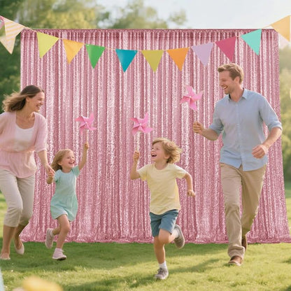 2×8FT-4PCS Light Pink Sequin Backdrop Curtains Panels, Photography Backdrop - Image 4