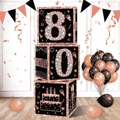 Eiurteao 3pcs Rose Gold 80th Birthday Decorations Boxes by Eiurteao
