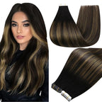 Full Shine Balayage Tape in Hair Extensions Human Hair Color 1B Black Ombre 6 Brown And Black Tape ins Human Hair Seamless Tape ins Human Hair Extensions 14 Inch Add Volume 50Gram 20Pcs Natural Hair
