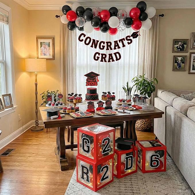 Graduation Decorations 2026 Red and Black Balloon Boxes - Image 9