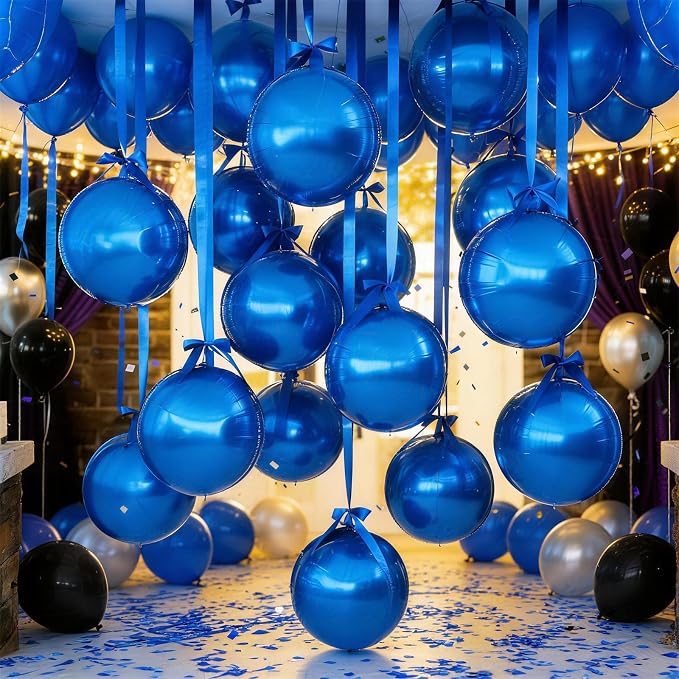 Biapian 12Pcs Dark Blue Round Foil Balloons, Big Blue Metallic Balloons - Image 5