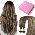 YoungSee K Tip Hair Extensions Real Human Hair Balayage Brown with Blonde 16In K Tip Keratin Hair Extensions Balayage Pre Bonded Hair Extensions Comfortable and Soft Hair Extensions Ktip 50S/50G