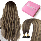 YoungSee K Tip Hair Extensions Real Human Hair Balayage Brown with Blonde 16In K Tip Keratin Hair Extensions Balayage Pre Bonded Hair Extensions Comfortable and Soft Hair Extensions Ktip 50S/50G
