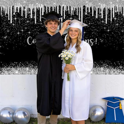 Mocsicka 7x5ft Class of 2025 Graduation Backdrop Black and Sliver Glitter 2026 - Image 3