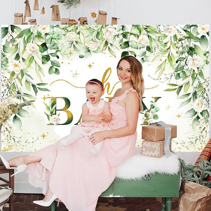 Greenery Boy Baby Shower Decorations Banner Floral Green Sage Oh Baby Backdrop - Image 6