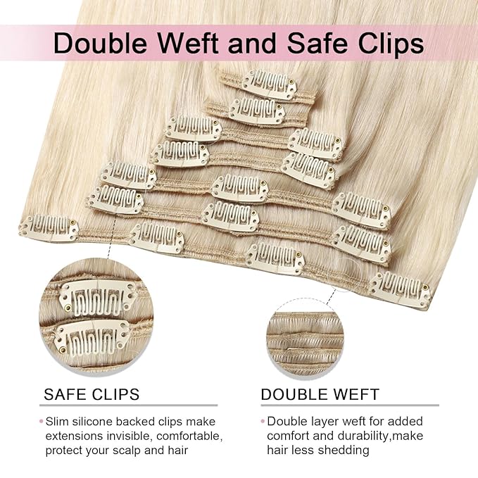 Pro2.0 Clip in Hair Extensions Real Human Hair 20inch 7pcs Color #60 Platinum Blonde Remy Real Human Hair Extensions Clip ins 120g Thick Seamless Double Weft for Women（#60-20inch）