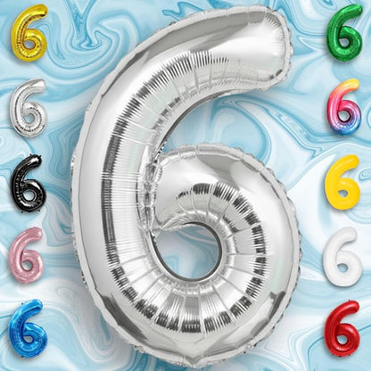 Silver Number Balloon 6 Mylar Foil Balloons 32 inch - Image 3