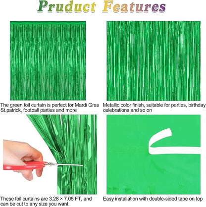 ZATAYE 2 Pack Green Foil Curtain Backdrop Birthday Party Decorations | Green - Image 4