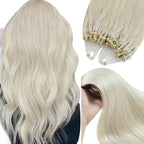 YoungSee Micro Bead Hair Extensions Real Human Hair Blonde 16 Inch Micro Link Hair Extensions Human Hair Platinum Blonde 50g Beaded Hair Extension Blond 50s Cold Fusion Hair Extension 50g for Girls