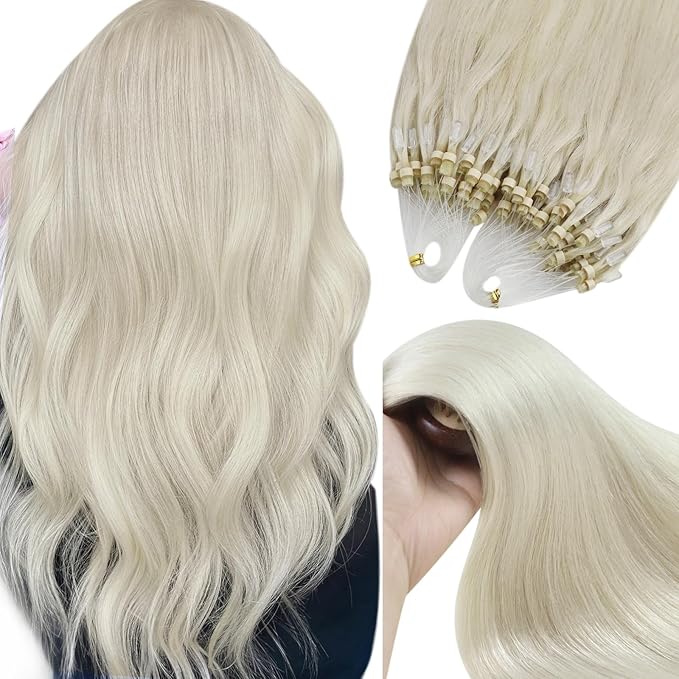 YoungSee Micro Link Hair Extensions Human Hair Blonde 20 Inch Microbead Hair Extensions Human Hair Platinum Blonde 50g Micro-Loop Hair Extension Blond 50s 50g for Daily Confidence Boost