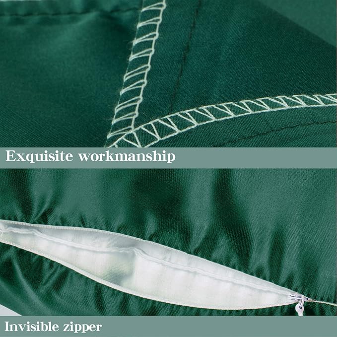 NTBAY Zippered Satin Pillow Cases for Hair and Skin, Luxury Queen Hidden Zipper Pillowcases Set of 2, 20x30 Inches, Dark Green