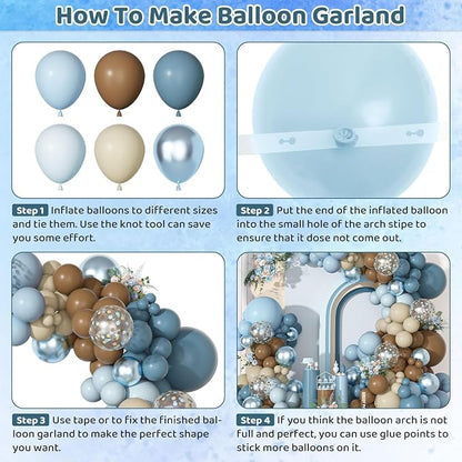 Ouddy Party Dusty Blue Brown Balloons Garland Arch Kit 18 12 10 5 Inch | - Image 4