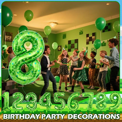 40 Inch Giant Green Pixel Miner Theme Number Balloons 40 Inch Foil Party - Image 6