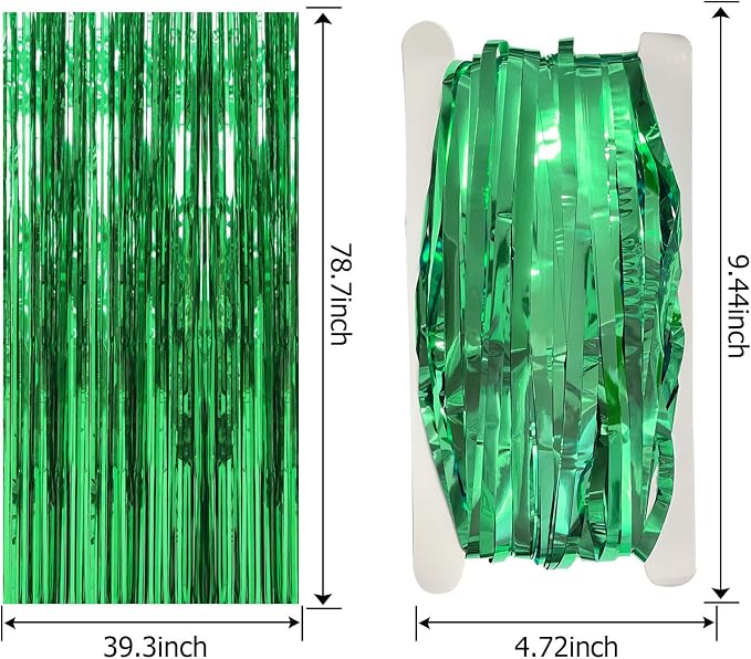 2 Pack Foil Curtain Backdrop Green Metallic Tinsel Foil Fringe Curtains Photo - Image 7
