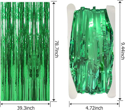 2 Pack Foil Curtain Backdrop Green Metallic Tinsel Foil Fringe Curtains Photo - Image 7